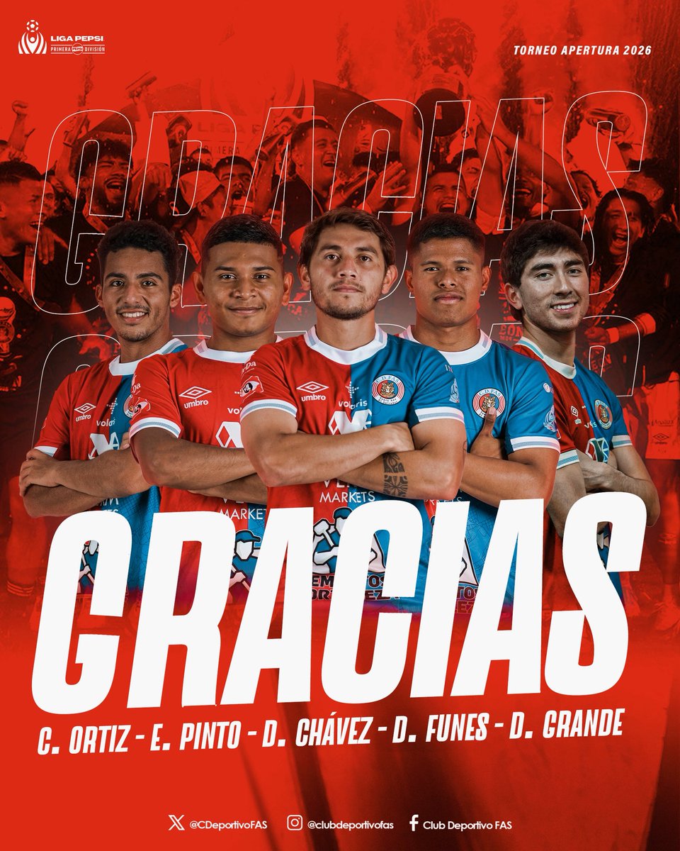 CDeportivoFAS's tweet photo. El campeón anuncia las bajas para el Apertura 2026. Gracias por su compromiso y profesionalismo vistiendo la camiseta de FAS. 
¡Muchos éxitos! https://t.co/WbqDhDGEGy