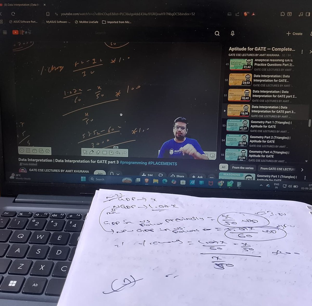 NaiduGunde99605's tweet photo. Lecture No 50 Completed ✔️

Solved some PYQs on Data Interpretation 📊📈
Practiced questions based on graphs, tables, percentages, and data analysis techniques.
#GATE2027 #Aptitude #DataInterpretation #PYQs #Consistency https://t.co/JHd1i3g7DZ