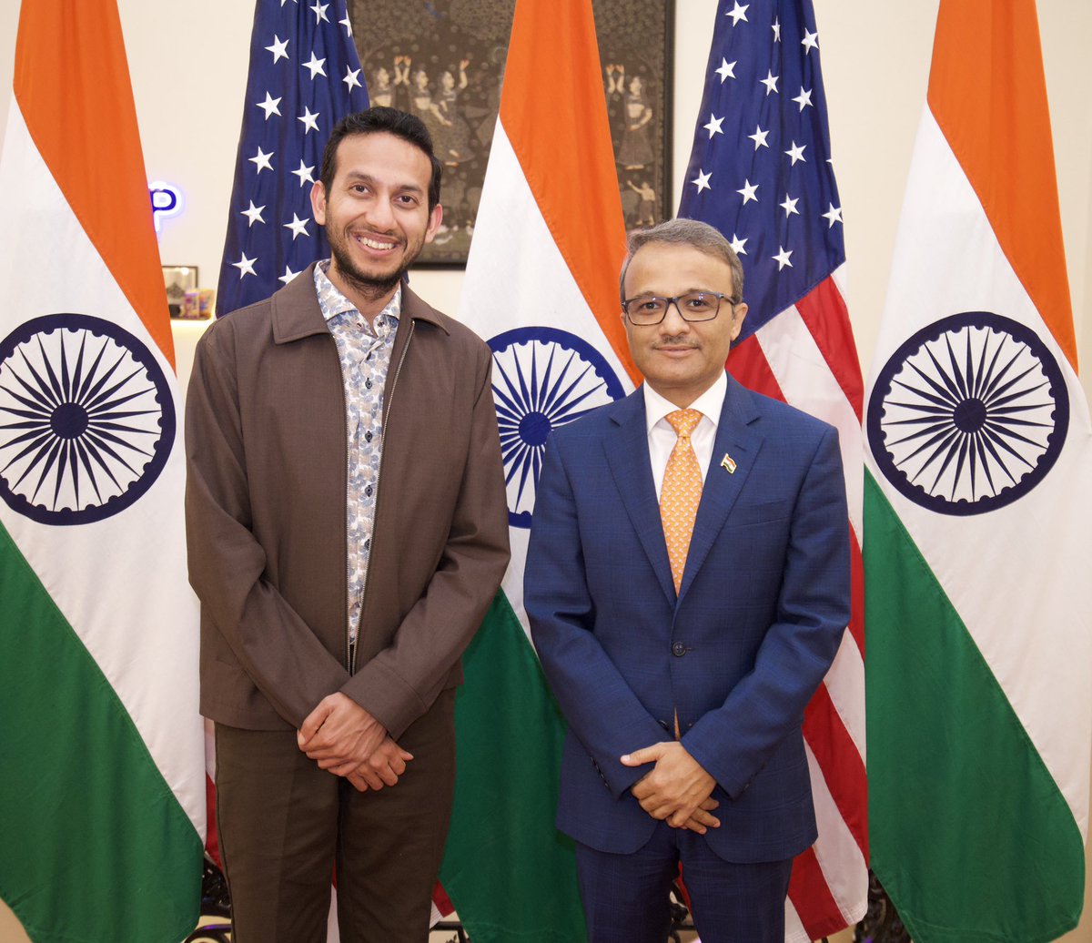 IndiainNewYork's tweet photo. Consulate General of India in New York hosted an engaging fireside chat on ‘India’s Startup Ecosystem, Hospitality and Tourism Opportunities’ with Mr. Ritesh Agarwal @riteshagar, Founder of PRISM and moderated by Mr. Nitin Thakur @nitinthakur100 , Group President – Strategic Initiatives, PRISM.

Consul General @binaysrikant76 underscored India’s, tremendous untapped potential as a global tourism destination and highlighted the country’s growing appeal across diverse tourism segments.

Mr. Agarwal shared insights from his entrepreneurial journey and discussed the evolution of India’s hospitality sector. He highlighted opportunities across medical, wellness, religious, cultural, and experiential tourism, emphasizing that India’s rich heritage, infrastructure development, and expanding middle class position it as one of the world’s most promising tourism destinations. He also spoke about the transformative impact of AI, digital platforms, and data-driven solutions in enhancing customer experiences across the hospitality industry.

The session concluded with an interactive Q&A, providing participants an opportunity to exchange views on entrepreneurship, role of startups in driving innovation, and opportunities in India’s tourism and hospitality ecosystem.

@PMOIndia @MEAIndia @IndianEmbassyUS @IndianDiplomacy @tourismgoi @oyorooms @DDNewsLive @PTI_News
