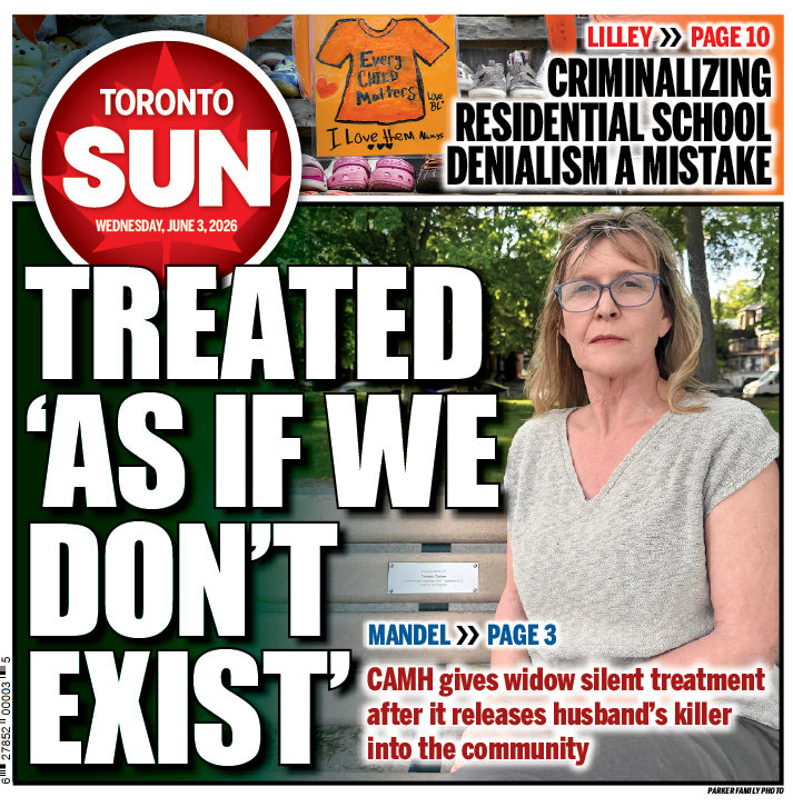 TheTorontoSun's tweet photo. TREATED 'AS IF WE DON'T EXIST:' CAMH gives widow silent treatment after it releases husband's killer into the community.

Check out our front page for Wednesday, June 3, 2026.

More from @MandelSun here: https://t.co/RWsScZZNux https://t.co/fOUi1GG91m