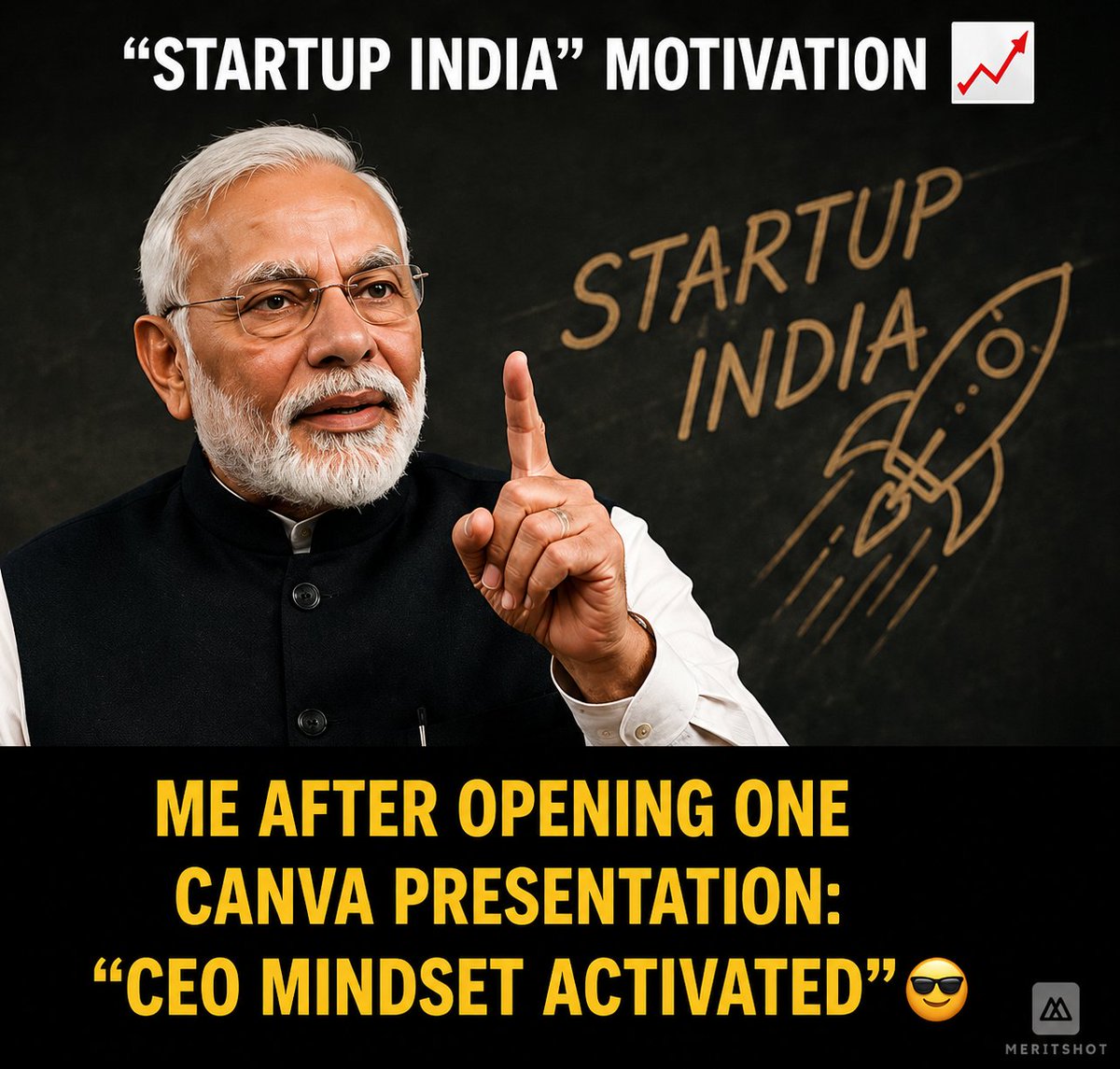 meritshot's tweet photo. Opened Canva.
Added one rocket emoji ๐
One growth chart ๐
One "Disrupting the Industry" slide ๐ผ
Now waiting for Shark Tank's call. ๐
#StartupIndia #EntrepreneurLife #Canva #CEOmindset #StartupHumor https://t.co/UmsNnhomCZ
