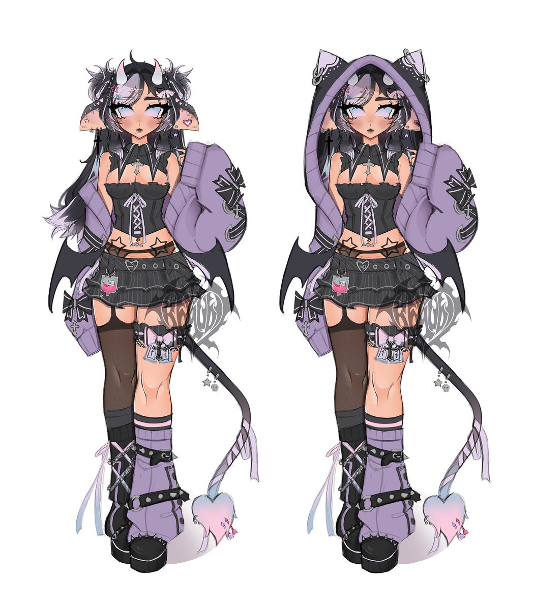 VnyxiVT's tweet photo. Design vs Vtuber model! 🐮💀💜
Designer: @khyubies 
Model Artist: @mittsubi 

#vnyxiart #cowpire https://t.co/1ey13B7sL3