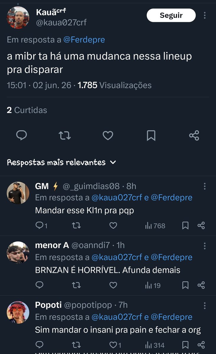 mathecas's tweet photo. @kaua027crf @Ferdepre 1 mudança... aí é foda https://t.co/PQgPT9G5uI