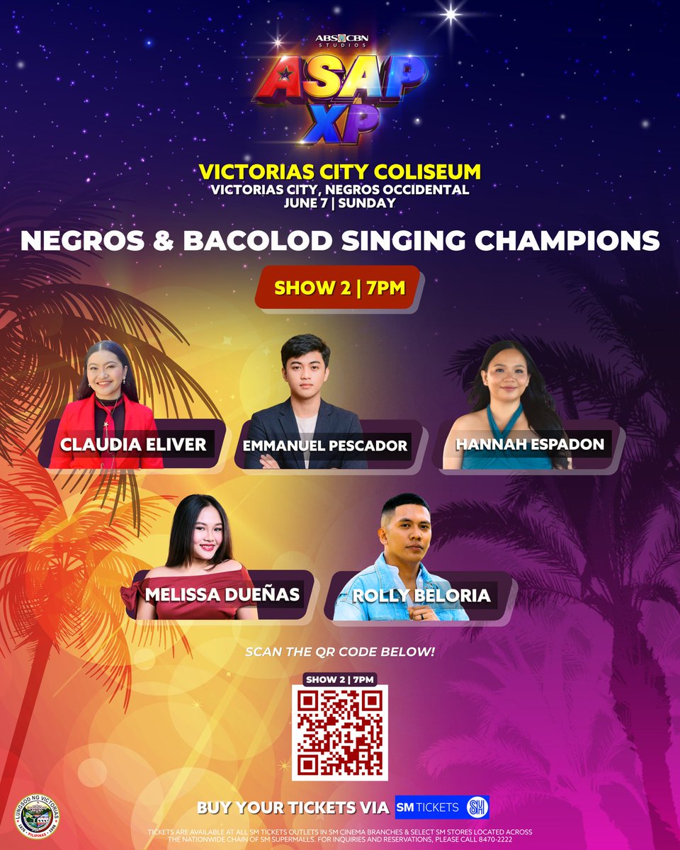 ASAPOfficial's tweet photo. Mas excited pa gid ang paghulat nyo para sa XPerience sa ASAP XP kay indi lang kamo makalantaw sang aton paborito nga mga artista kundi makaupod man naton ang mga local champions nga sigurado nga magpasondayag sa entablado! 🎤✨ 

Kitaay ta sini nga June 7 sa Victorias City Coliseum!

Magbakal sang imong tiket paagi sa SM Tickets! 👇🏻

SHOW 1 | 12NN
https://t.co/nkXEzmwDuP

SHOW 2 | 7PM
https://t.co/egZYXNU4jt

#ASAPXP