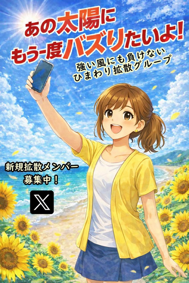 TokkyPoint's tweet photo. ＼ あの太陽に もう一度バズりたいよ！ ／ ✨📲🌞✨

強い風にも負けない ひまわり #拡散グループ 🌻

投稿ポストを #拡散希望 される新規拡散メンバー募集中です！🙌

参加希望される方は @hima_q をフォロー＆引用元ポストをご確認ください 💁‍♀️ https://t.co/0FBZ2hBXyH