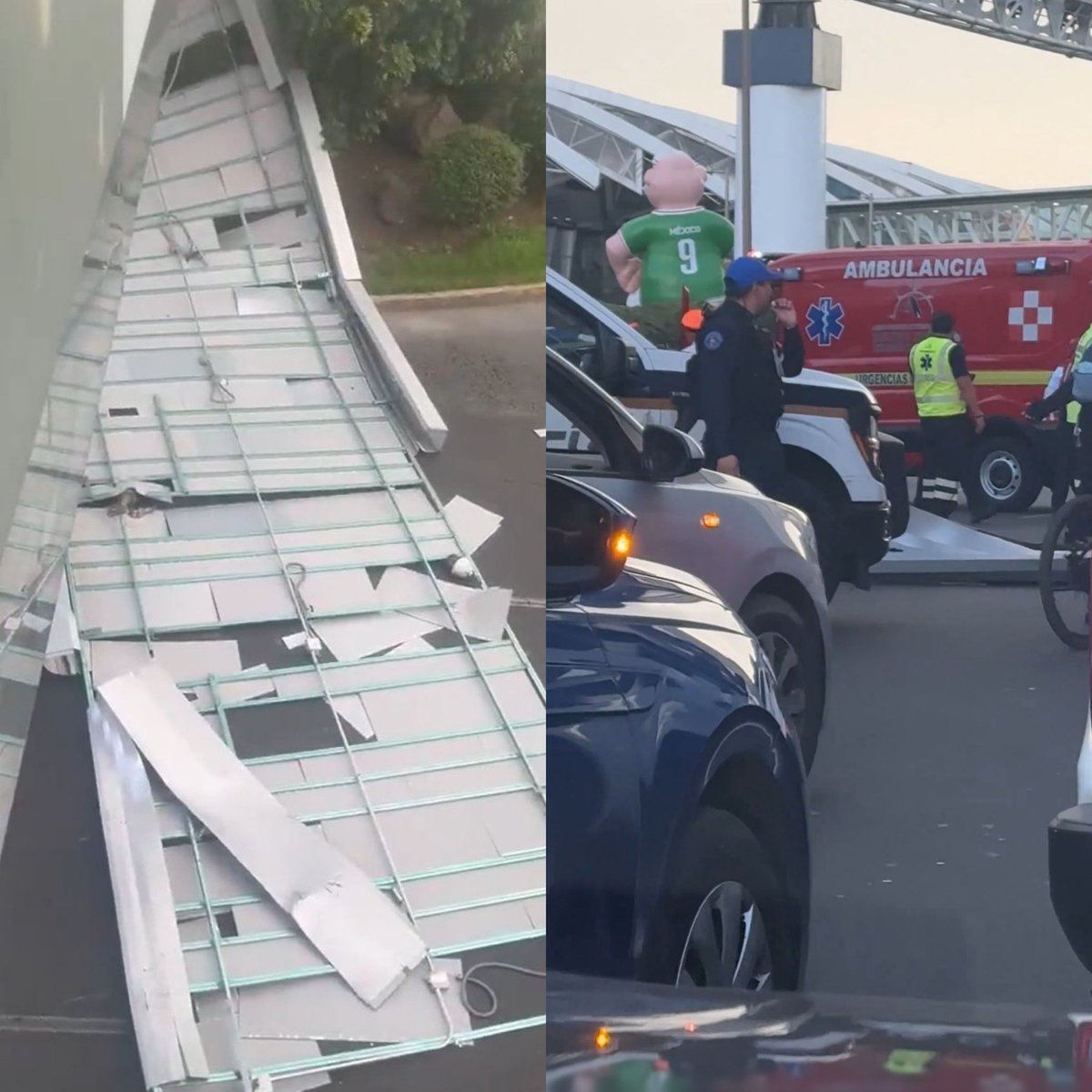 LineaTabasco's tweet photo. Esta tarde Colapso el techumbre de puente peatonal en la Terminal 1 del Aeropuerto Internacional de la Ciudad de México, a solo 9 días del inicio de la Copa del Mundo. https://t.co/EP0zWURvsV