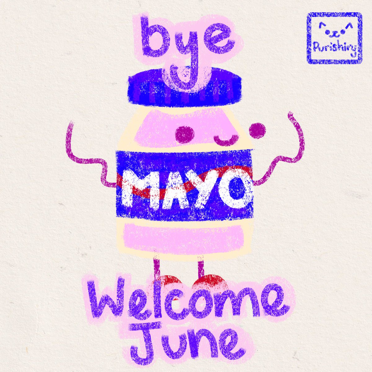 Purishiry's tweet photo. Adiós Mayo, Bienvenido Junio.
Bye May, Welcome June.
I made this silly drawing for today! It probably should've been posted yesterday, but never mind.
Mayo (Spanish) = May (English)
Mayonesa (Spanish) = Mayonnaise (English)
Just a silly pun!
#funny #artist #guatemala #cute https://t.co/Qi8vss1a82