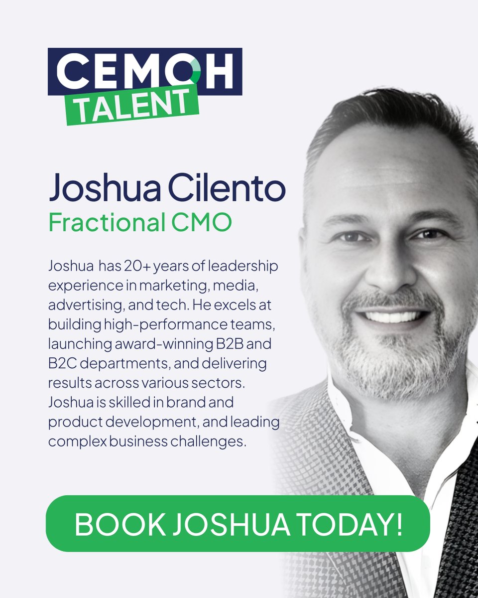 askcemoh's tweet photo. 👉 https://t.co/8KWCDqcBRy
Meet Joshua Cilento, Fractional CMO. 20+ years across marketing, media, advertising, and tech. Led strategy for Citibank, Qantas Loyalty, Vogue, and Rolling Stone. Senior marketing leadership, without the full-time cost. 
 #fractionalcmo https://t.co/KmL9eDJZqv