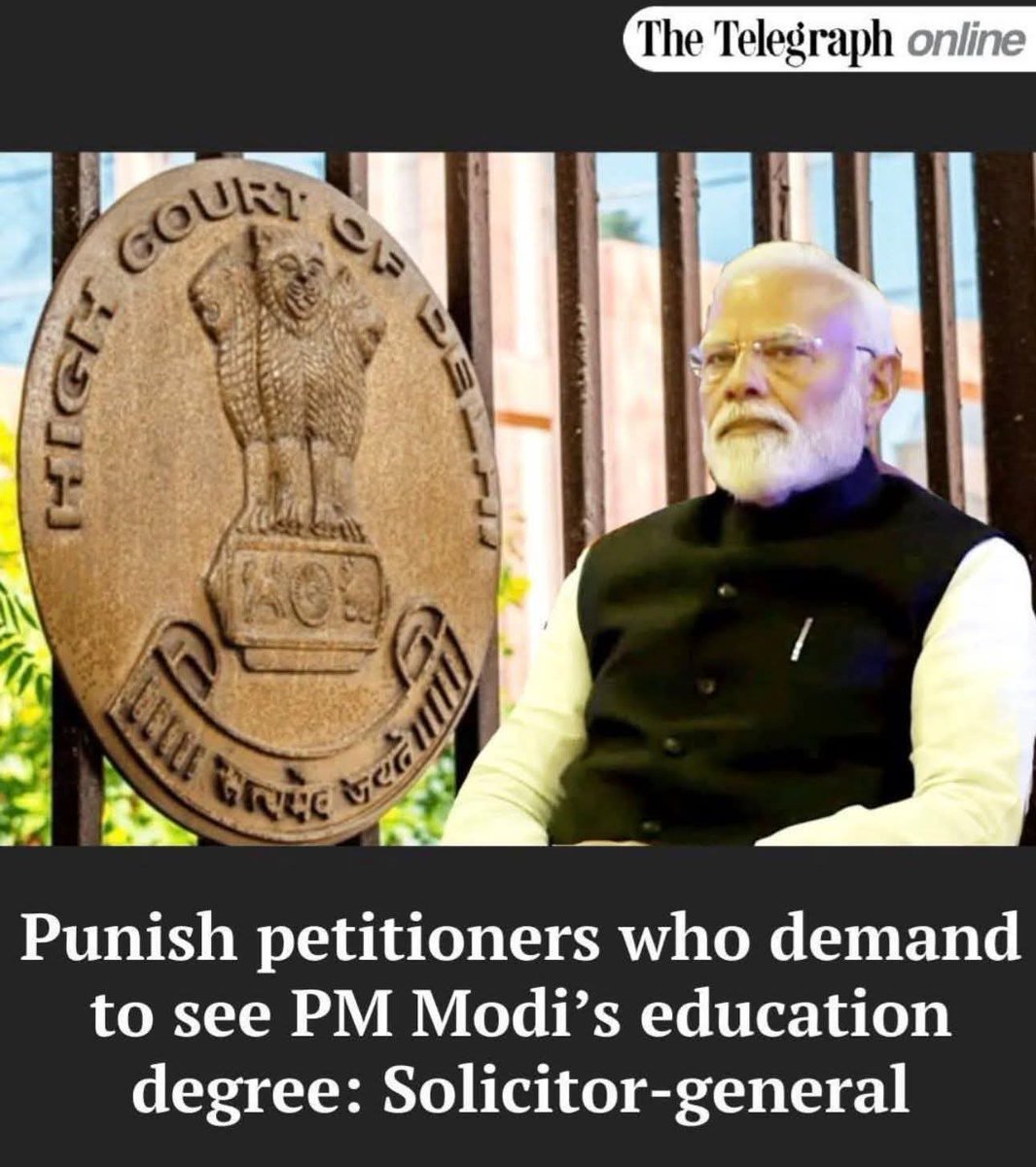esjusa12's tweet photo. An apology of a Solicitor General, if this is what hed. Should be tried for going against constitutional values. 
@BJP4India 
@INCIndia 
@tushaarmehtaa 
@AamAadmiParty 
@CJP_for_India 
PM should show his qualifications if at all he has any.
The world is watching. https://t.co/waR5HdfRAq