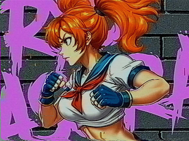 DangerZoneOne's tweet photo. Another unused scanline test for Femme Fighter, this one featuring Rio Asura. (Art by Salaiix) https://t.co/EnpOvD38gj