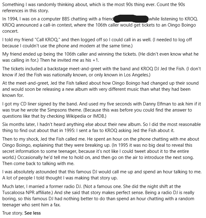 YourselfHelping's tweet photo. My most 90s story ever.

I wonder how many aspects of this would be totally unfathomable to my teenage niece. https://t.co/AWqLLf4RCo