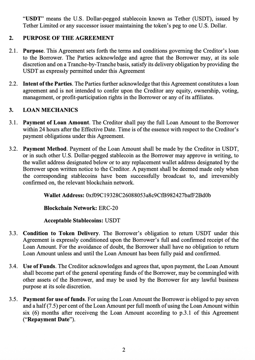 kobaxbt's tweet photo. 4/ We obtained one of several loan agreements that were reportedly offered privately, carrying a 7.5% monthly interest rate over a six-month term. The borrower listed in the agreement is The Lab Management Ltd., a BVI-registered shell company, signed by Vladimir (Vova) Sadkov in his capacity as director.

Under the contract terms, any default would allow repayment to be made in LAB tokens at the prevailing market price rather than in the original loaned asset.

Borrower address:
0xf09C19328C26088053a8c9CfB982427bafF2Bd0b
While the document reviewed was a draft agreement from Q1 2026, a source familiar with the arrangements confirmed that interest payments were made under similar loan structures.