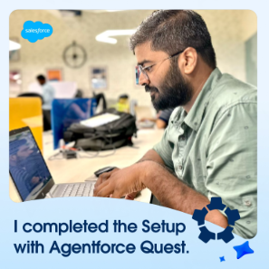 random_bacha's tweet photo. I completed the @salesforce #SetupWithAgentforce quest! 🎉
Learn how to reduce clicks and streamline admin tasks today. Then, celebrate your new skills with a custom photo. 
Start learning: https://t.co/lBrLSyQdzh
#SFSweepstakes https://t.co/D3FXFl2XqF
