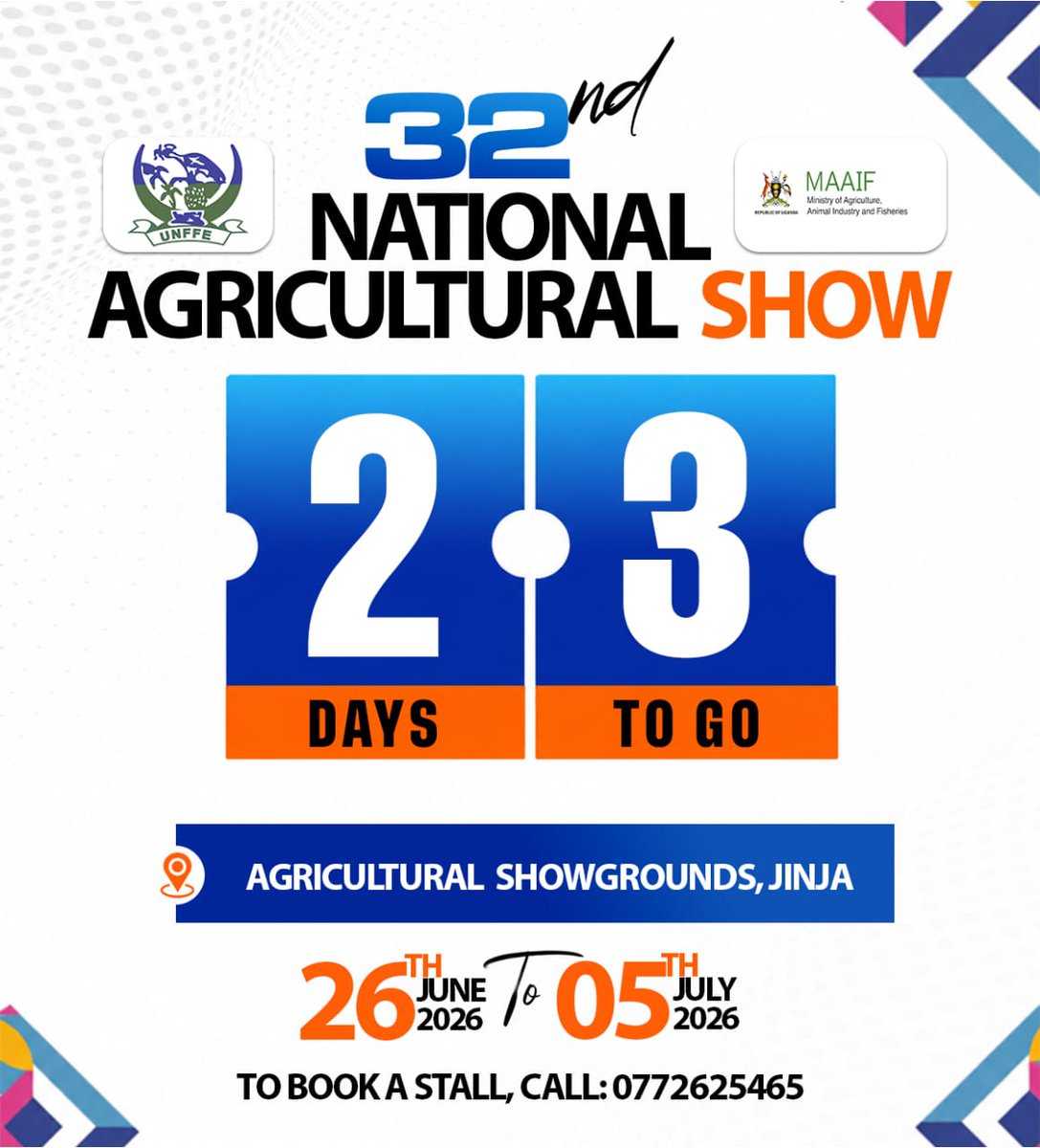 KipoliQuin1UG's tweet photo. 23 days to go #AgricShow26 

Are you a farmer, entrepreneur, innovator or stakeholder ?Here’s your chance to showcase your products, technologies &amp; innovations.
Book your space today and take part in shaping the future of agriculture.

To reserve a stall, call: 0772625465 https://t.co/Tb4rHQLSIk