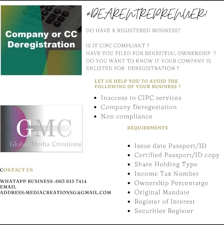 MRH_GLOBAL's tweet photo. #DearTownshipEntrepreneur,

Do you run a Spazashop, A Salon ,or Fashion boutique?

Is it registered ?

Is it non compliant ?

Do you need funding ?

Do you have a Business Profile ?

Do you have a Business Plan ?

if not,contact us directly on details that appears on the poster. https://t.co/UlphYXc080
