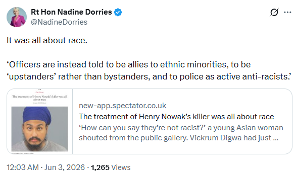 Barthsnotes's tweet photo. Dorries takes a strong line on police being taken in by a liar and not treating people equally. https://t.co/6WBPpEcWYv