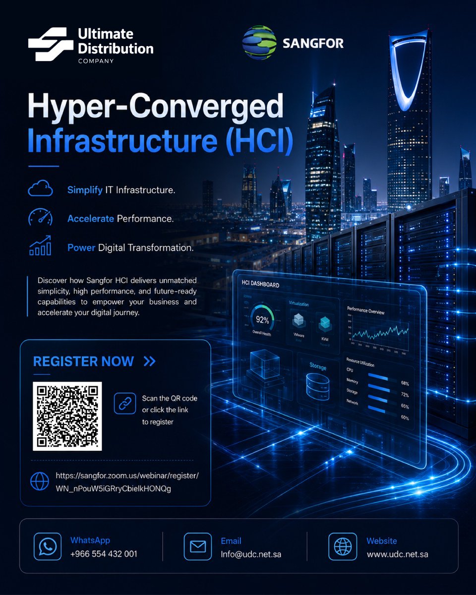 UltDistribution's tweet photo. Unlock the Power of Hyper-Converged Infrastructure (HCI)
📷 Register now and secure your seat.
https://t.co/iqp25wYLcZ
📷  +966 554 432 001
📷 Info@udc.net.sa
📷 https://t.co/DjxdQtLo2p
#UltimateDistributionCompany #UDC #Sangfor #HCI #HyperConvergedInfrastructure #DataCenter https://t.co/4TfRkFo0eW