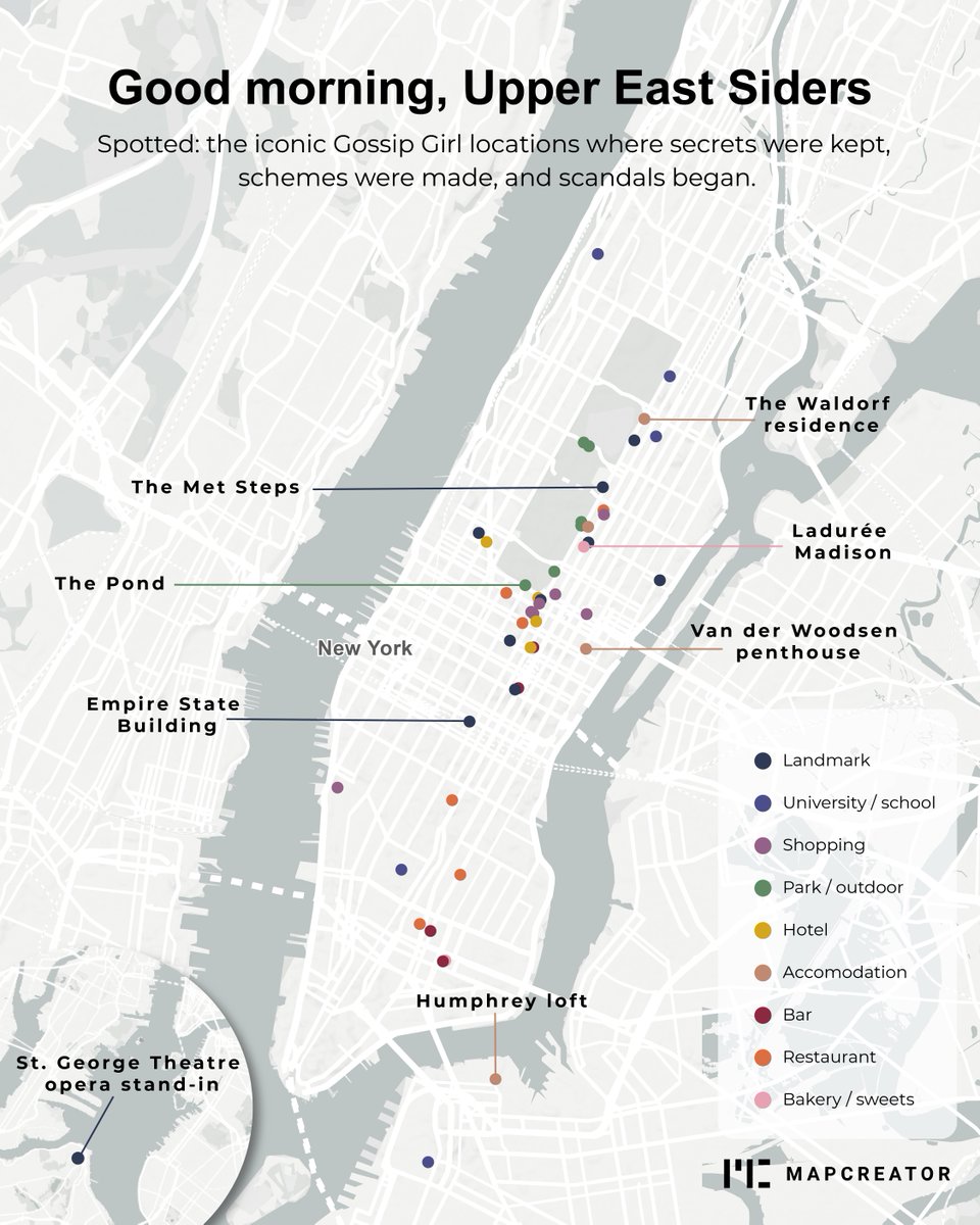 mapcreator_io's tweet photo. Spotted: your next Manhattan obsession. We mapped the iconic Gossip Girl locations across New York; schools, restaurants, parks, and scandal scenes included. https://t.co/suDAaXD5ar

Because some secrets deserve a map.
You know you love maps. XOXO, Mapcreator

#GossipGirl https://t.co/DH5Di1GehI