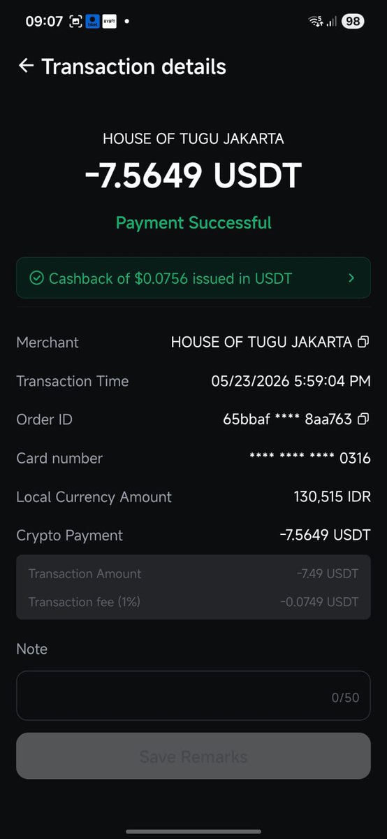 cryptohell_id's tweet photo. Kemaren nongkrong di House of Tugu Jakarta, bill 130.515 IDR.

Gua bayar pakai Pionex Card. Kepotong 7.5649 USDT, cashback 0.0756 USDT.

Pros: praktis + 1% cashback.
Cons: tetap ada FX/spread/fee, jadi cek rate dulu.

Code: https://t.co/GFGCnbMav4 https://t.co/BKzN6G19J5