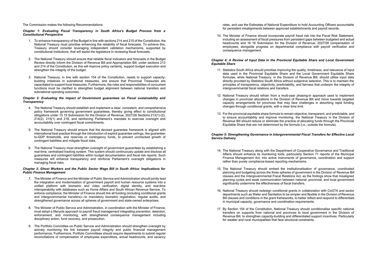 PMG_SA's tweet photo. The @Fiscal_Comm_RSA made 17 recommendations in its submission on the 2027/28 Division of Revenue   

The government must respond to the Commission’s recommendations and the extent to which they will be implemented at the tabling of the annual National Budget in February 2027 https://t.co/EHbpl5BqO2