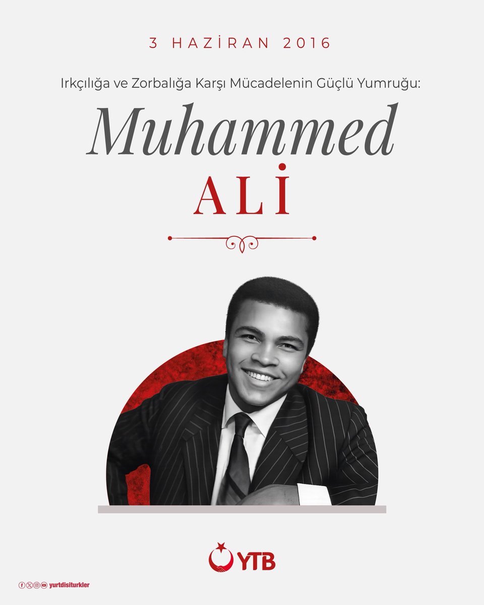 yurtdisiturkler's tweet photo. ❝Sadece ringlerde değil, esas kavganın verildiği fikir ve zihniyet mücadelesinde de inandığı değerlerden ödün vermeyen Muhammed Ali, ırkçılığa karşı savaş veren vatandaşların rol modeli oldu.❞

#MuhammedAli'yi vefatının yıl dönümünde rahmetle anıyoruz. 

✍️YTB Dijital Kültür Platformu #Dijiküp’te yer alan "Muhammed Ali" yazısını okumak için👇
https://t.co/ZvVJhFJev6