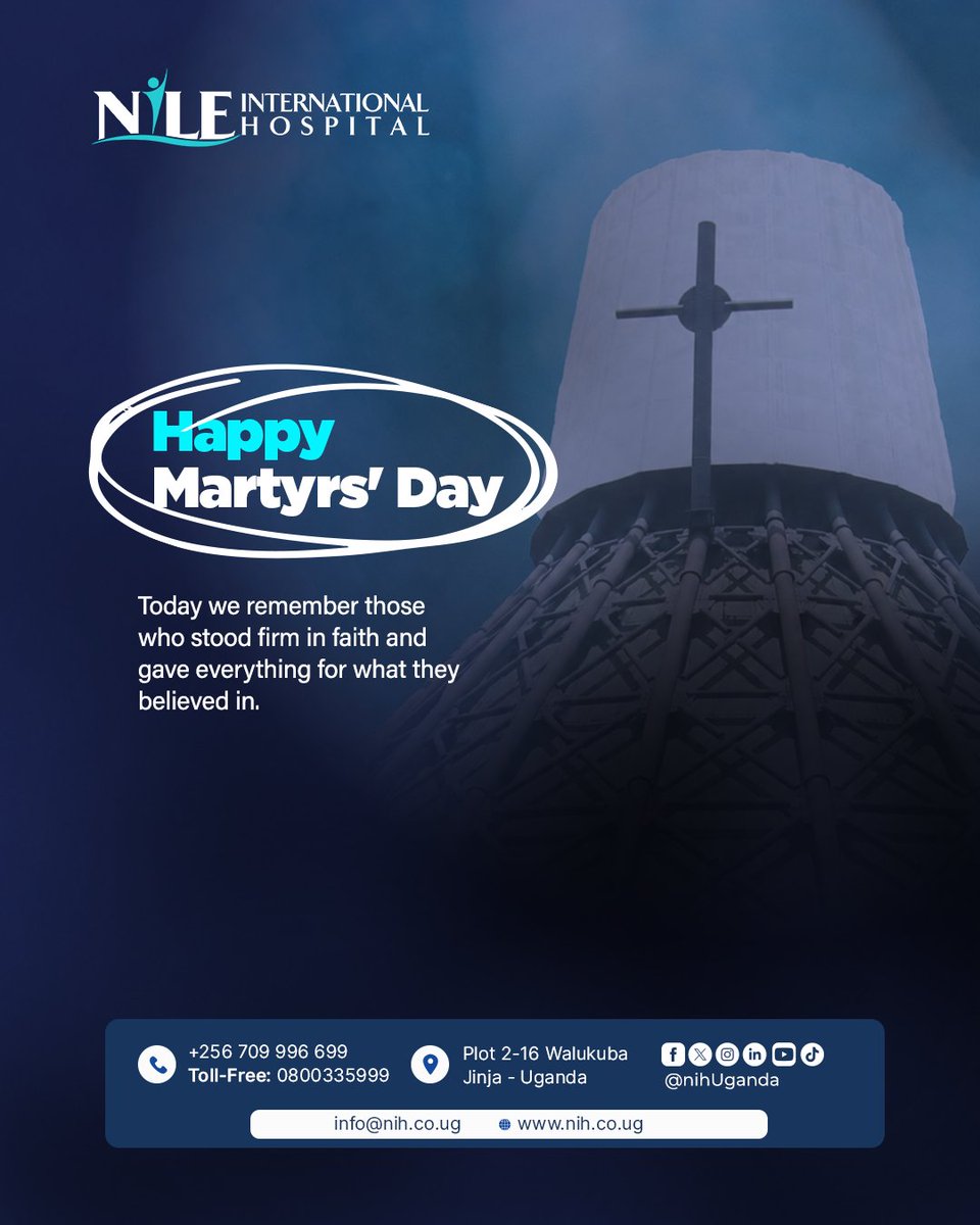nihUganda's tweet photo. Today we remember those who stood firm in faith and gave everything for what they believed in. 🕊️

Their courage inspires us still.

Happy Uganda Martyrs Day from everyone at Nile International Hospital. 💙
#UgandaMartyrsDay #NileInternationalHospital https://t.co/7wAbbSDIoL