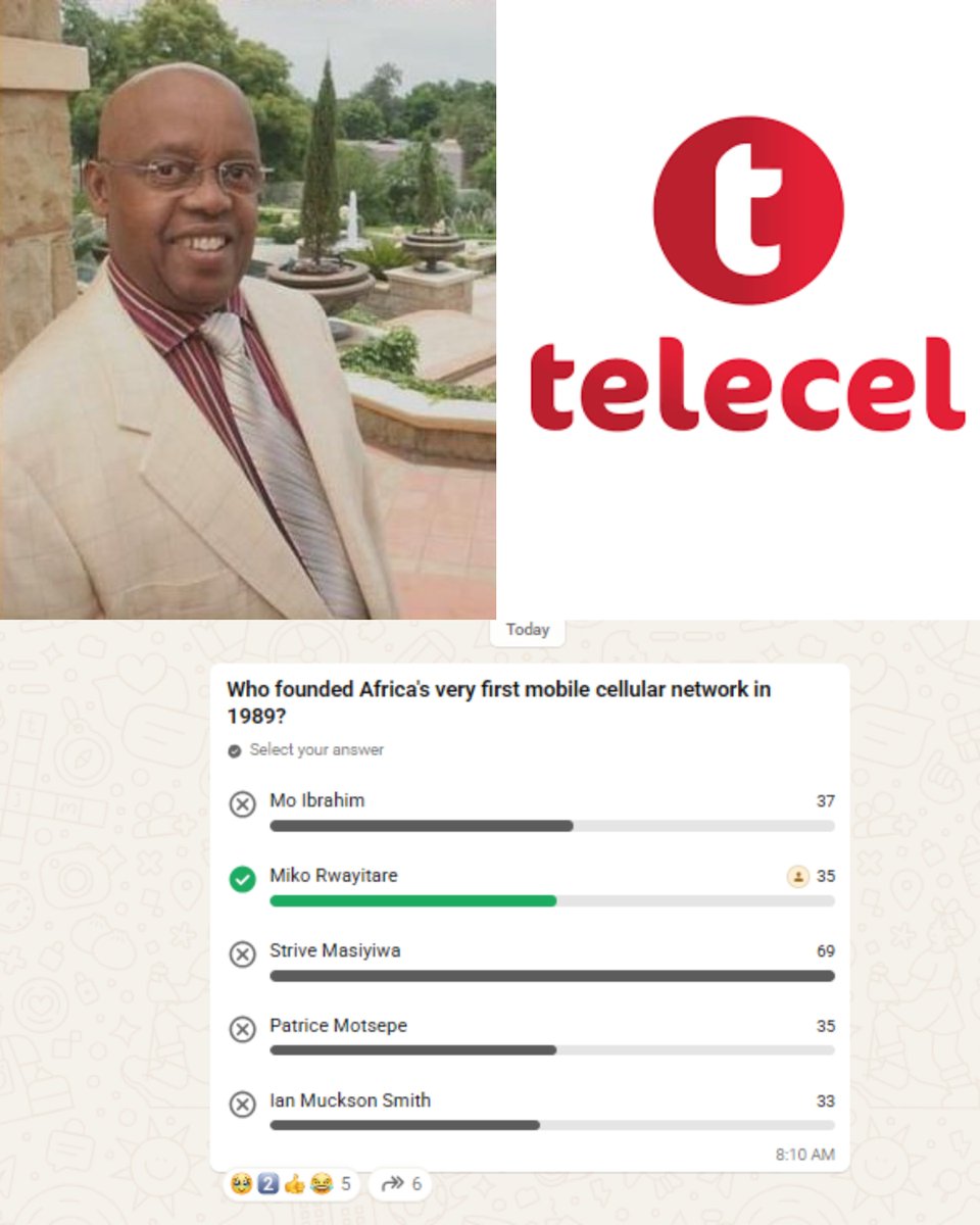 Techzim's tweet photo. The correct answer was Miko Rwayitare.

Many people chose @StriveMasiyiwa5 , which is understandable given his impact on our telecoms sector. The name "Ian Muckson Smith" was our own creation. As far as we know, there is no notable figure by that name connected to African telecommunications.

Miko Rwayitare, a Rwandan engineer and entrepreneur, is widely credited with pioneering Africa's mobile telecommunications industry.

In 1989, through Telecel, he helped launch Africa's first cellular mobile network in Zaire (now the Democratic Republic of Congo). At a time when mobile phones were still rare and expensive, the project demonstrated that mobile telecommunications could work on the continent.

Telecel International eventually expanded across Africa and made its way into Zimbabwe. @Telecel_Zim was established in the late 1990s as a partnership between Telecel International and the Empowerment Corporation, an interesting consortium of Zimbabwean business groups.

Telecel would go on to operate in more than a dozen African countries, helping spread mobile connectivity across the continent. Rwayitare later sold his shares to Orascom Telecom in the early 2000s.

Rwayitare died in Brussels, Belgium, on 25 September 2007 at the age of 65 following complications after surgery. 

Before Africa's mobile giants like @Vodacom, @MTNGroup,  and @econetzimbabwe  became household names, Miko Rwayitare had already helped prove that the continent could build and sustain its own mobile networks.