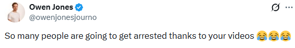 UnityNewsNet's tweet photo. Owen Jones.

Writes book called 'Chavs- Demonisation of the Working Class'.

Is a multi-millionaire.

Laughs at men betrayed by the system who will be arrested and go to prison.

Utter cunt. https://t.co/RIYAj4Sjdm