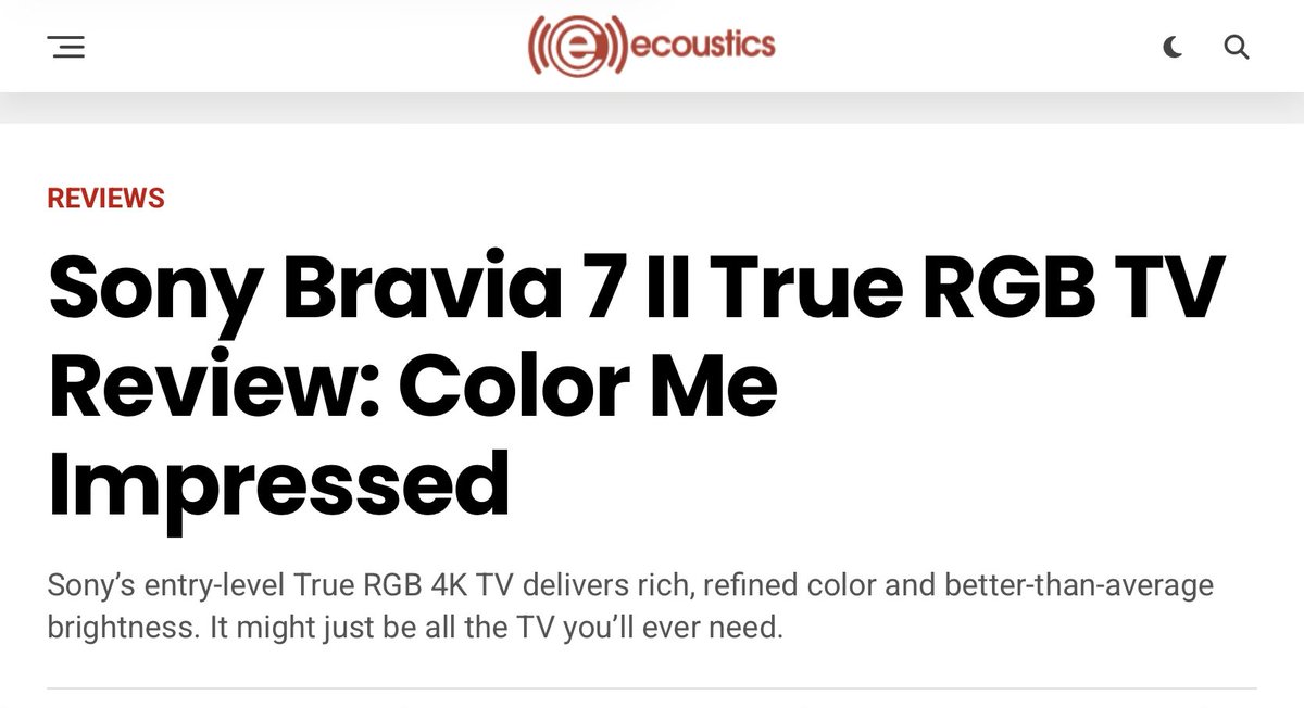 High_Def_News's tweet photo. “the BRAVIA 7 II displayed excellent color, contrast and detail throughout.”

“High-contrast shots of brightly-lit objects and animals against a pitch black background showed no signs of backlight blooming”

Source:
https://t.co/i7DyiR356T

#Sony #Bravia #TrueRGB https://t.co/raP2i5H9qV