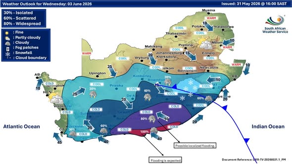 GCISFreeState's tweet photo. Weather forecast for today 03 June 2026.
#saws #weatheroutlook #southafricanweather #GovZAUpdates
#GovZAUpdates https://t.co/w2P7djEtvP
