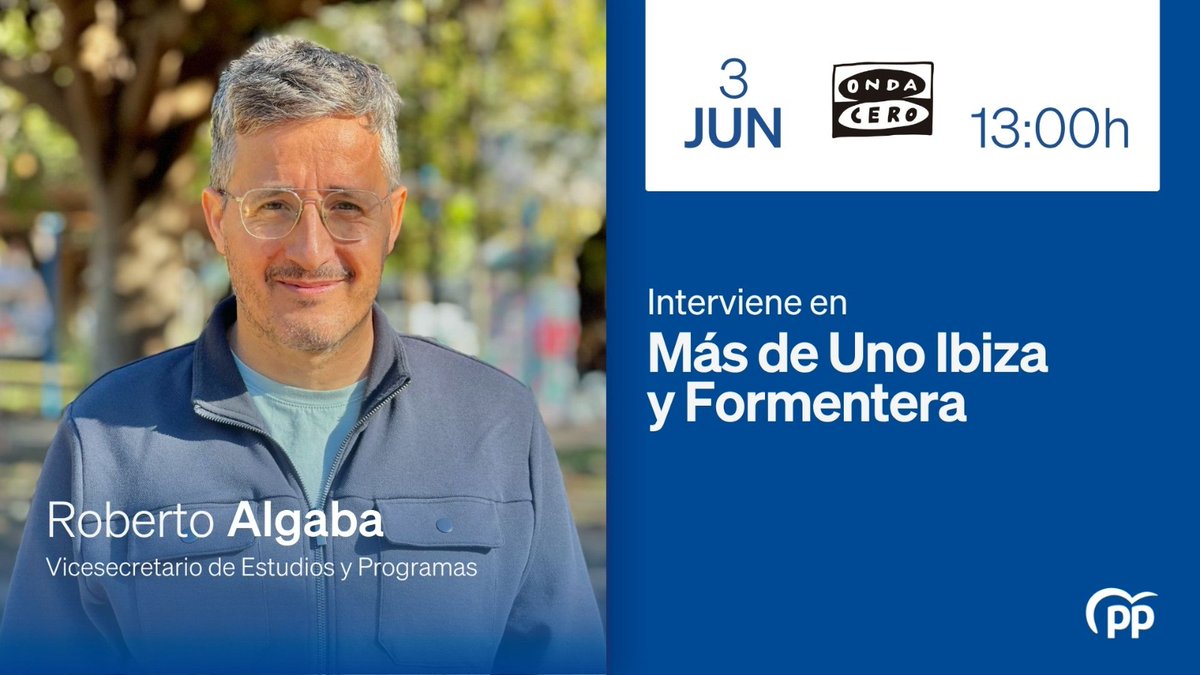 PPEivissa's tweet photo. 🔵 El vicesecretario de Estudios y Programas, @RoberAlgaba, interviene este mediodía en la tertulia de “Más de uno Ibiza y Formentera”

 🕐 13:00h

🎙️ @OCRIbiza https://t.co/uUWZUzyccM