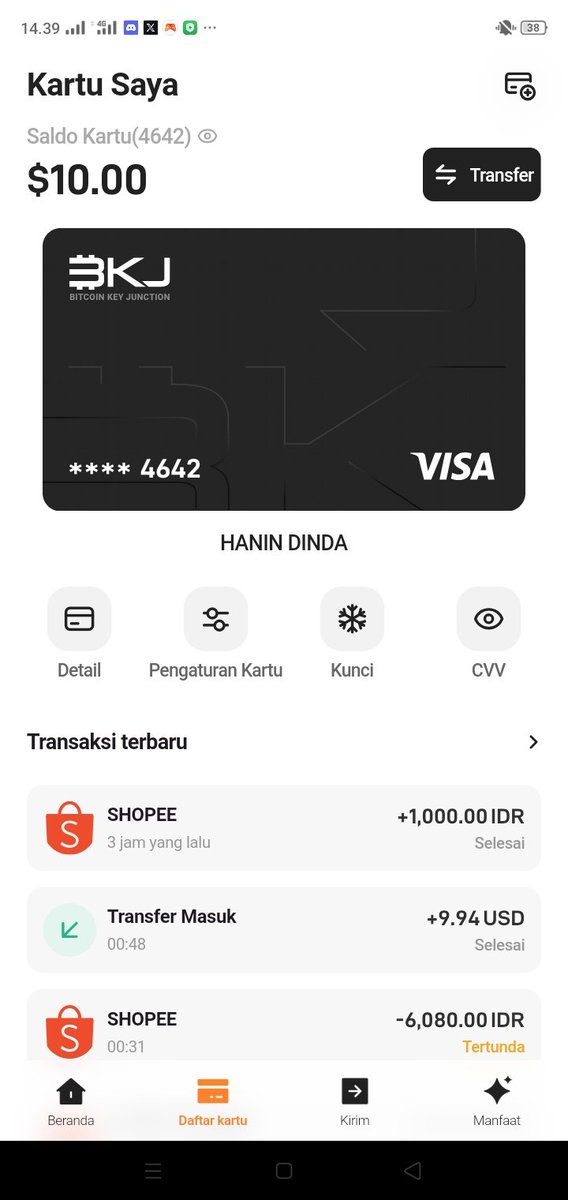 Haninnbu's tweet photo. Alhamdulillah baru belajar web 3 udh menghasilkan
Buat kartu 10$ dan dapet bonus 16$ untung 6$ .
DM aja ya yang mau nanti ajarin sampe bisa https://t.co/QtGPO3CfHH