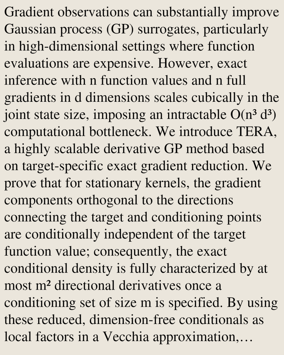 StatsPapers's tweet photo. Scalable Derivative Gaussian Processes via Exact Gradient Reduction

Hyunseok Seung, Matthias Katzfuss
https://t.co/cg2uf9PSfB [𝚜𝚝𝚊𝚝.𝙼𝙻 𝚌𝚜.𝙻𝙶] https://t.co/OW14JJb2UP