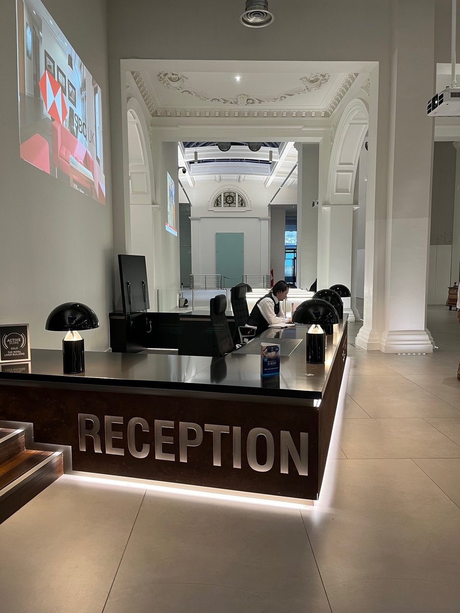 RoyalLiver1911's tweet photo. Our #frontofhouse team, inluding Chris Silett and Antonia Mills, deliver a true hospitality-style welcome at The Royal Liver Building, helping to shape a workplace where people feel welcomed, supported and connected.

#WorkplaceHospitality #RoyalLiverBuilding #Liverpool https://t.co/y0z5ocywV5