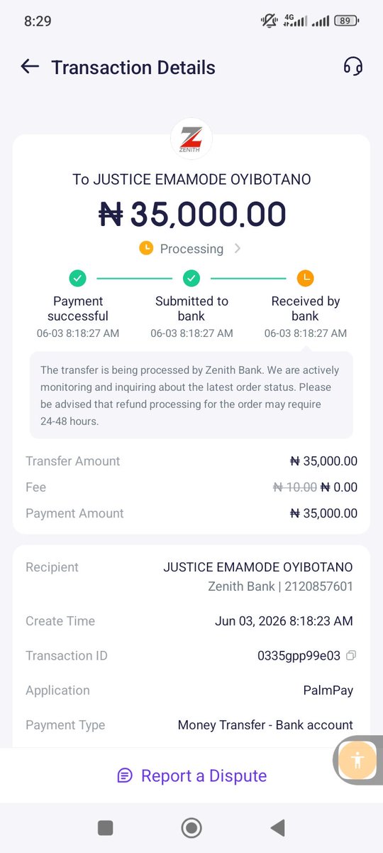 JusticeEmma6's tweet photo. @ZenithBank Good morning 
I made a transfer of 35,000 from my palmpay to my zenith bank, and it shows pending , That the transfer is being processed by zenith bank.  Please help me resolve this issue. 

Kindly respond to your DM 
 
Account 
2120857601
Justice Oyibotano 

@ZenithBank https://t.co/BG28TqyaP9
