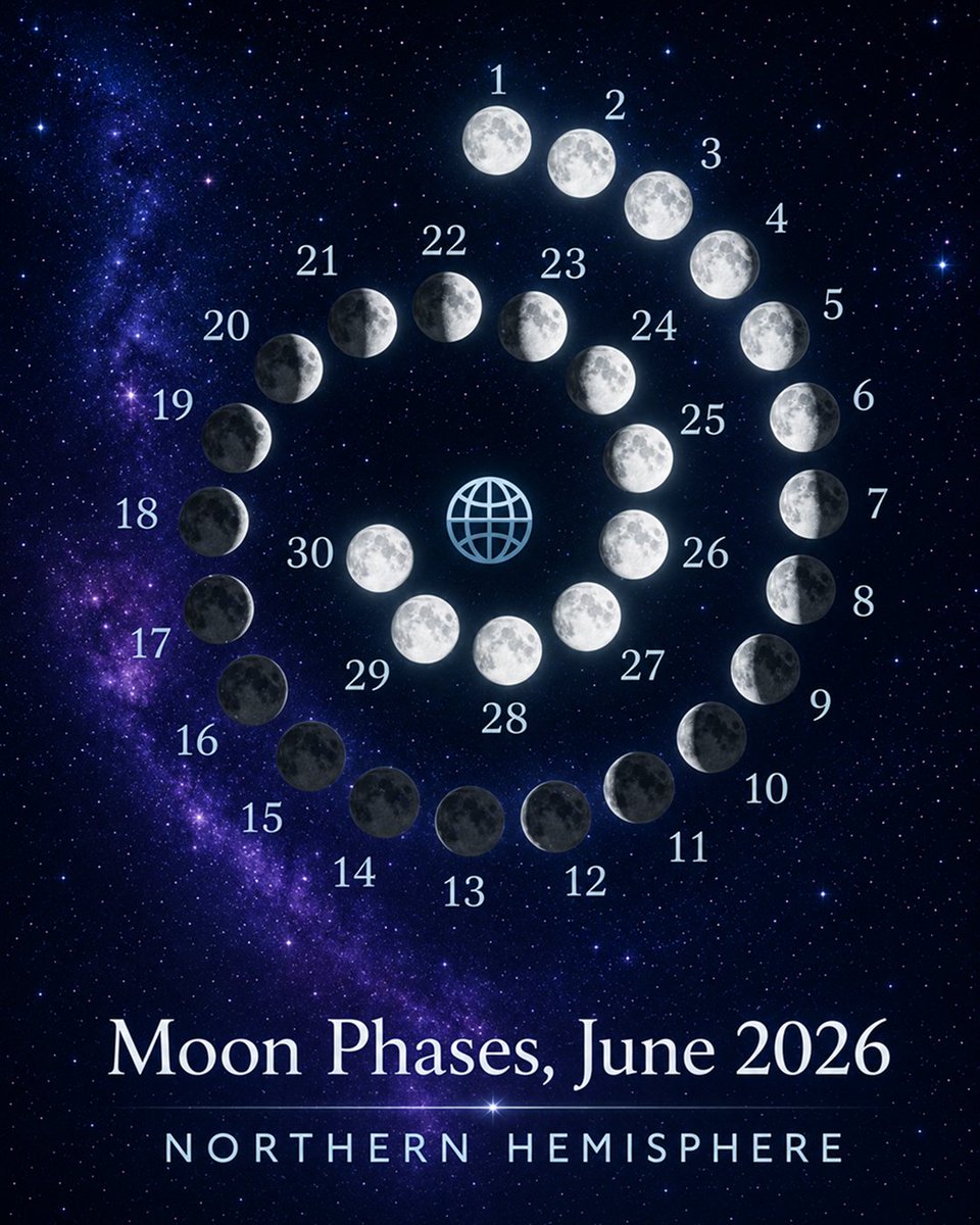StarWalk's tweet photo. June 2026: Moon Watch 🌙

Want to keep track of the Moon this month? Here are the key dates:

🌗 Last Quarter — June 8 at 10:00 GMT / 06:00 EDT
🌑 New Moon — June 15 at 02:54 GMT / June 14 at 22:54 EDT
🌓 First Quarter — June 21 at 21:55 GMT / 17:55 EDT
🌕 Full Moon — June 29 at 23:57 GMT / 19:57 EDT

A few things to know:
✨ New Moon is the best time for stargazing, because moonlight won’t wash out faint stars and deep-sky objects.
✨ Around the Quarter phases, the Moon is especially fun to observe through binoculars or a telescope — shadows along the lunar surface make craters and mountains stand out beautifully.
✨ Full Moon is always striking, but it can also make the sky much brighter, which is not ideal for spotting faint meteors or deep-sky objects.

Which Moon do you enjoy most — New Moon for stargazing, Quarter Moon for exploring, or Full Moon for the wow effect? 🌝