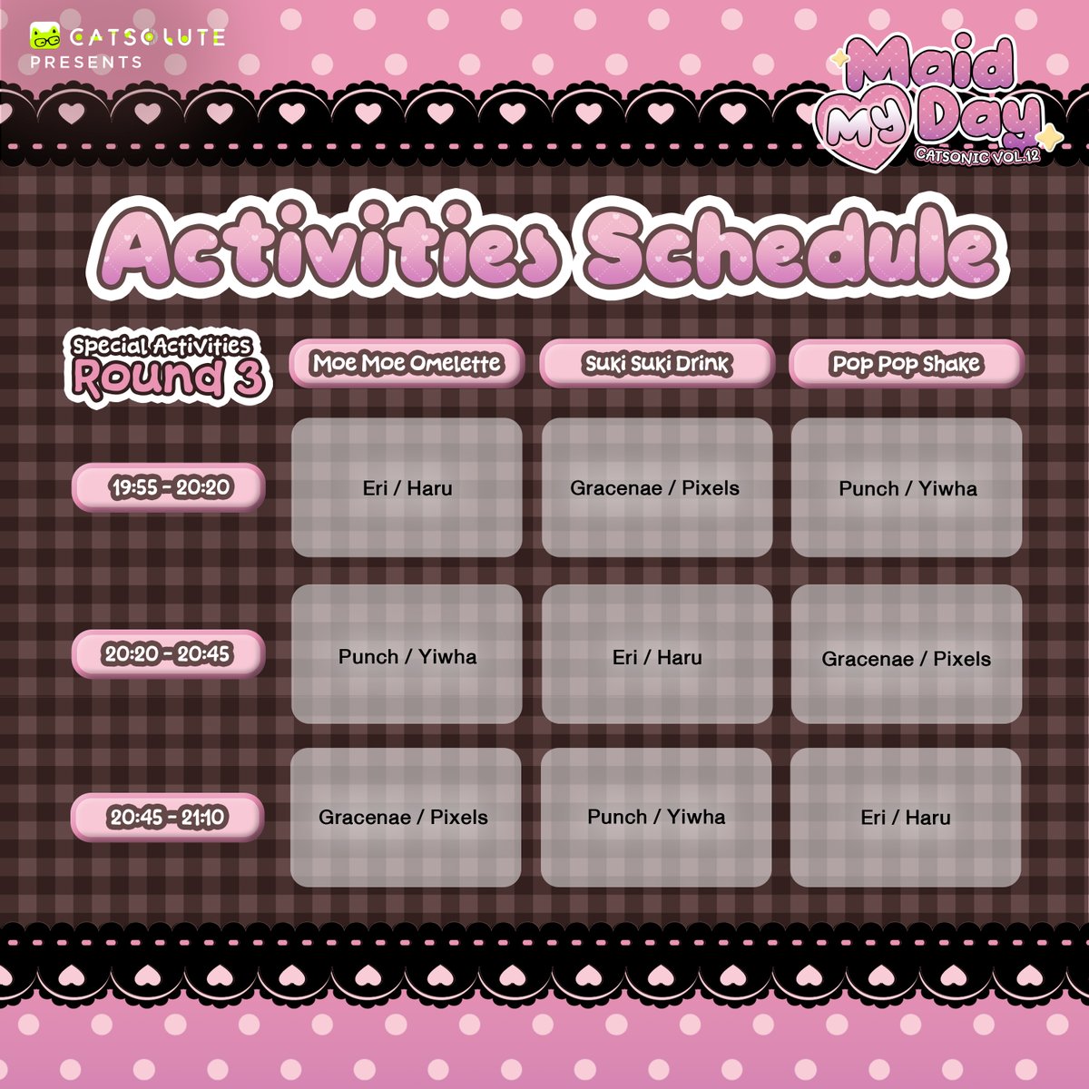 catsolute's tweet photo. [ UPDATE ]

อัปเดตตารางกิจกรรมของเมมเบอร์แต่ละกลุ่มดังนี้ค่ะ โดยกิจกรรมจะแบ่งออกเป็น 3 รอบด้วยกัน ตรวจสอบเวลาแล้วมาเจอกันนะคะนายท่านทู้กคนนน 🙏🏻✨

#SoraSora #YamiYami #MiraiMirai #Dream0n #Nox0ff https://t.co/OcTknEg1qN
