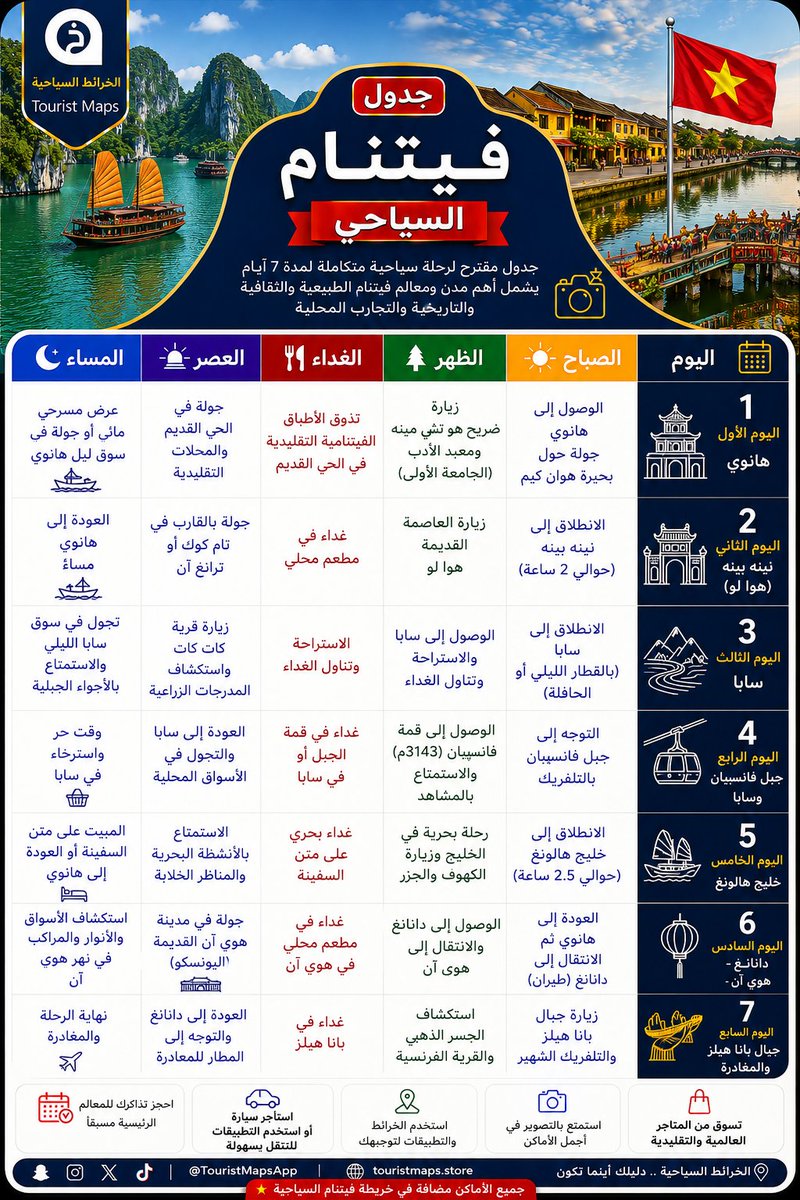 TouristMapsApp's tweet photo. برنامج مُتكامل لزيارة #فيتنام🇻🇳 في 7 ايام👇 https://t.co/BI9hiZX1gc