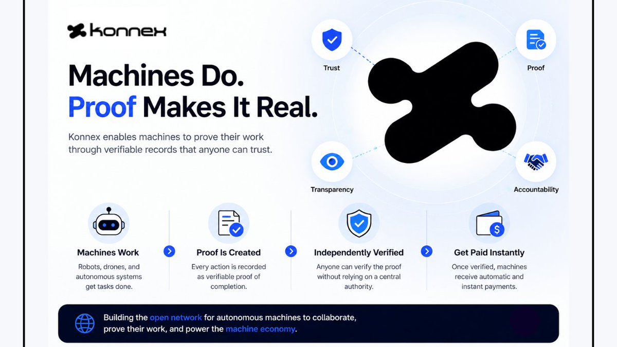 darkjoker6746's tweet photo. Trust is one of the biggest challenges in autonomous systems. @konnex_world
Konnex helps solve it by enabling machines to prove completed work through independently verifiable records.
#ProofOfPhysicalWork #DecentralizedAI #FutureOfAI https://t.co/Pf9n3AcIDx