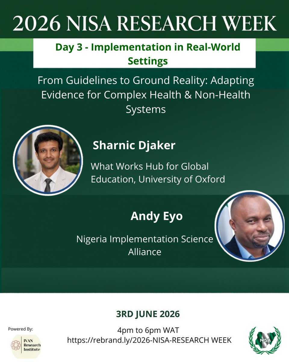 nisaconference's tweet photo. Day 3
What works in theory doesn’t always translate seamlessly into practice.

📅 Date: Wednesday, 3rd June 2026
🕓 Time: 4:00 PM – 6:00 PM (WAT | GMT+1)
🔗 Register here:
https://t.co/H4C8zd1AIj

🎟 Early Bird Registration:
https://t.co/hBGbVFDajT

#NISAResearchWeek #NISA2026 https://t.co/anCd7ouA7u
