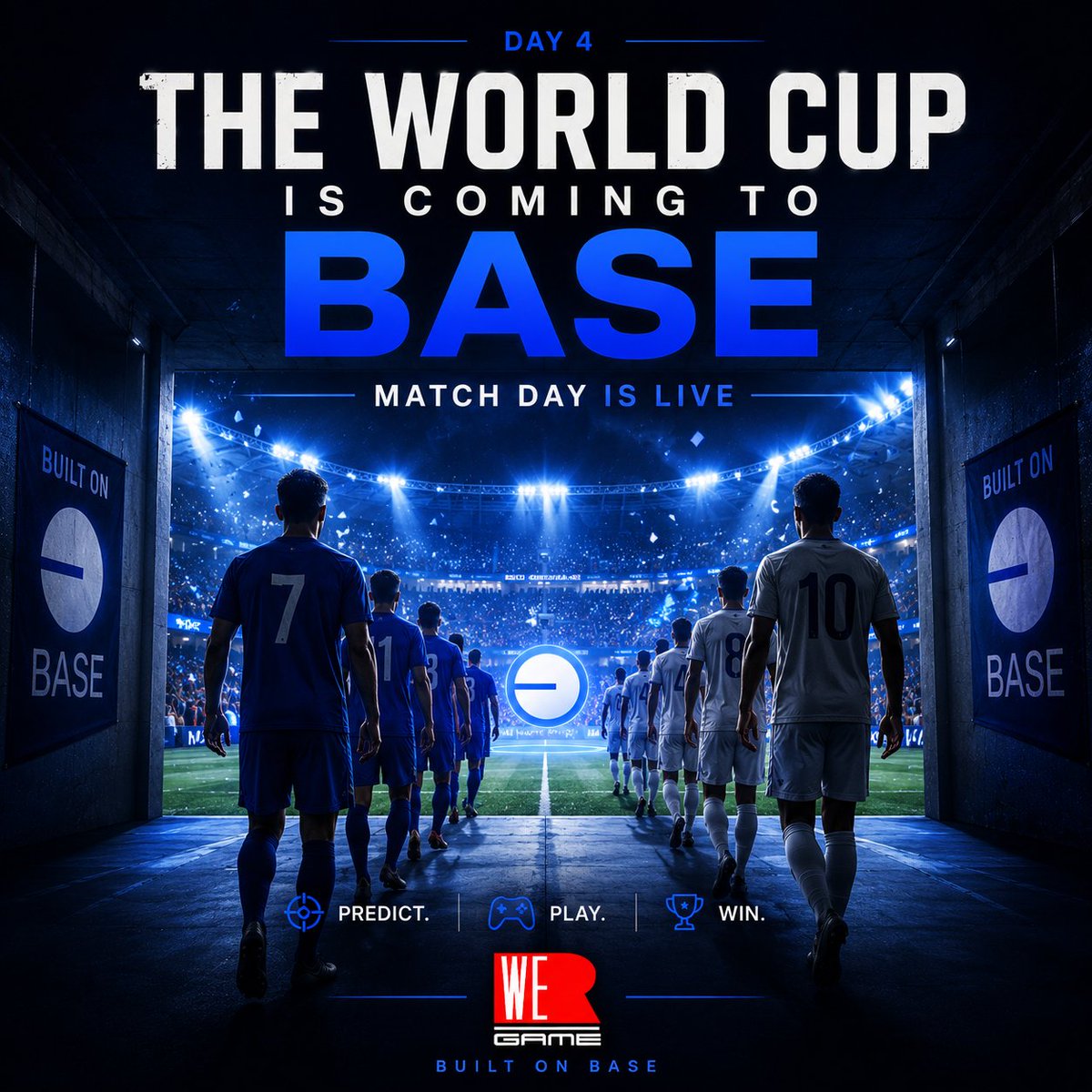 wergameio's tweet photo. The lights are on.

The players are ready.

The World Cup atmosphere is arriving on Base and every prediction matters.

Are you backing your nation?

⚽🔥

https://t.co/H5Q0Wiy4H6

#BuildonBase @baseapp @base https://t.co/nBRBpJss98