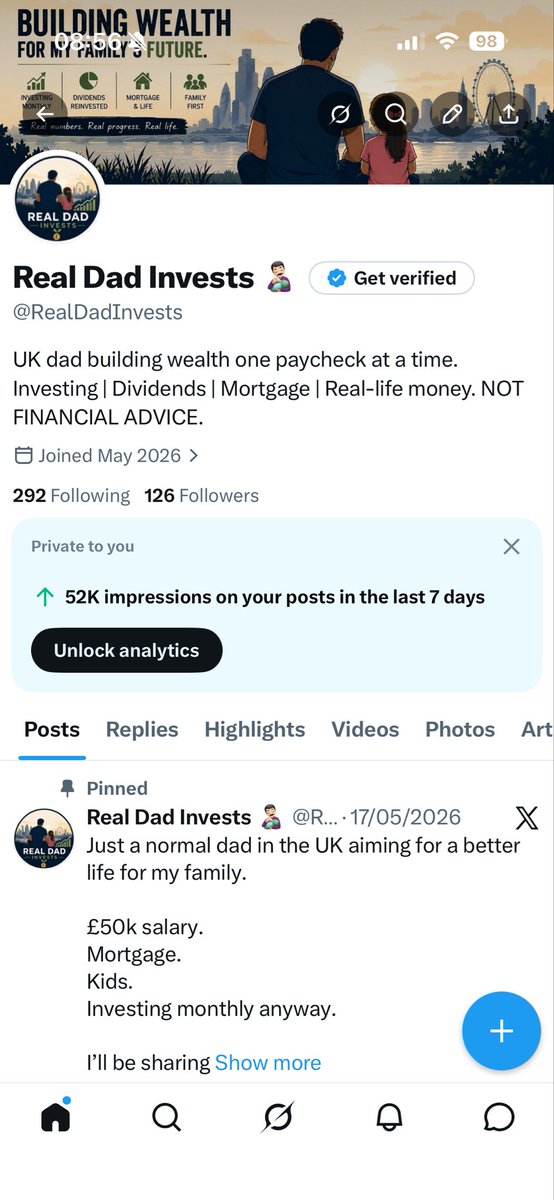 RealDadInvests's tweet photo. GM ☕️

Mad that over 125 people now follow me to hear me:

🥵Stress about cost of life with a 3 year old and baby about to arrive

😍Get excited over small dividends

🧱Trying to build something for my family one pay-check at time 

Really enjoyed chatting to everyone so far. 💙 https://t.co/KiAyxxzPzV