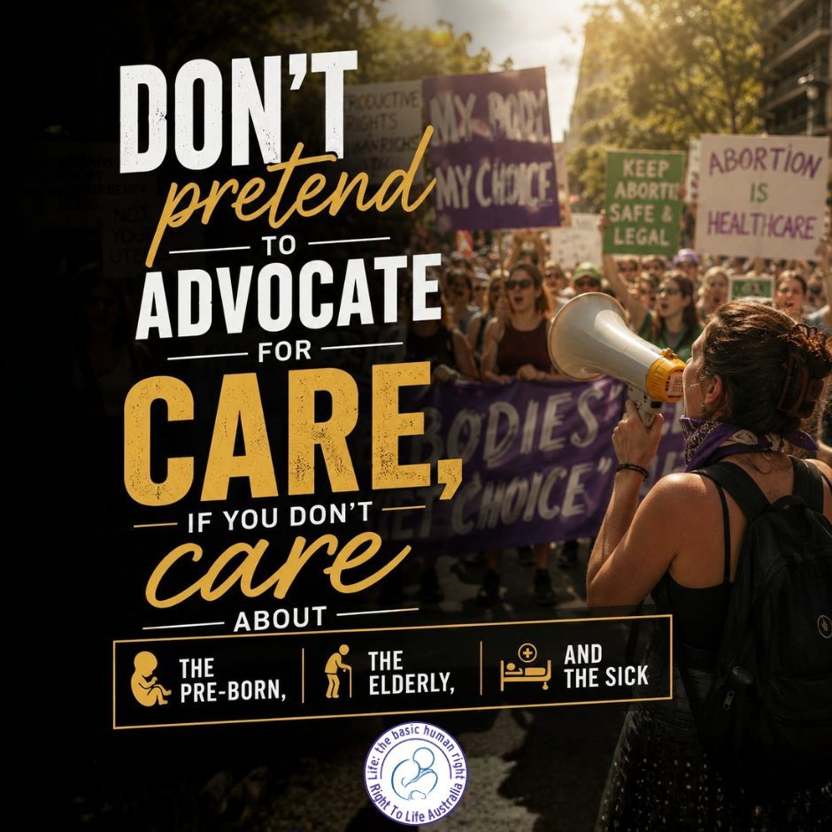 RightToLifeAust's tweet photo. The pro-"choice: movement calls it "care."

But care protects from harm — it doesn't cause it.

When we allow "care" to describe ending a human life, we've conceded ground we should never have given.

Words matter. Truth matters. Life matters.

https://t.co/uPdQL1Dvo4 https://t.co/7MAl40adCS