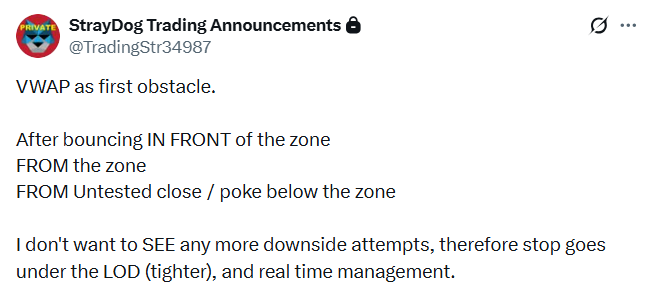 StrayDogTrading's tweet photo. Post from several min ago. (9:58 CET) 👇

If only all day-trading 50-pointers would be easy.
Still, we got it. Market bounced FROM SUPPORT.

I would PREFER a DIRECT move from the OPEN into Support, where many would shit their pants, BUT - those fast, "scary dips" - are better for fades - result is quicker. 

REAL BREAKDOWN opens a move to DMA20.