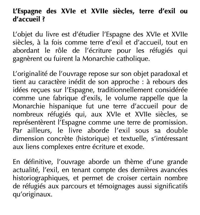 flr_louis's tweet photo. Collectif - Gagner ou fuir l’Espagne

Écritures transfuges, écritures refuges au Siècle d’or

À paraître en septembre aux PSN https://t.co/l6w9hAilKl