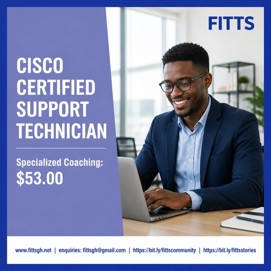 FITTSGH's tweet photo. Secure your IT future! 🚀 Master Networking &amp; Security with CCST coaching for $53.00.
FITTS: Independent Training &amp; Exam-Ready Center (not a CATC).

Enrol: https://t.co/gtDr0eoMhb
Community: https://t.co/ty3ikJ6w2v
Stories: https://t.co/M3C49oDUjx
fittsgh@gmail.com
#FITTSGH https://t.co/TWdJYbPNlH