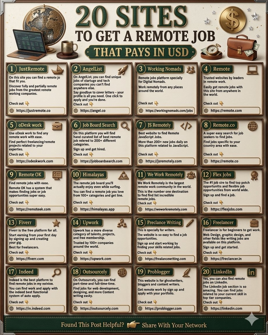 Mdkhurshed76417's tweet photo. 20 Remote Job Sites That Pay in USD — Work From Anywhere 🌎💵

1. https://t.co/jzqJosAezb

2. https://t.co/SKom581svk

3. https://t.co/Ry0TvsIbTB

4. https://t.co/JqWZ8ULGYM

5. https://t.co/1SWnfCziUM

6. https://t.co/2JnvmutaMo

7. https://t.co/gnlkklgwqt

8. https://t.co/7bxLedE07m

9. https://t.co/gPSN9YzV8t

10. https://t.co/gHpK7R1FIR

11. https://t.co/9ZTaQ2vWoG

12. https://t.co/K72rnIx5Q2

13. https://t.co/QbU1QDs46N

14. https://t.co/xikyZbMvah

15. https://t.co/nVGyvQ8PSw

16. https://t.co/nQTOTEVDQB

17. https://t.co/PPyXsXvMj7

18. https://t.co/JwlLgRQ5Xl

19. https://t.co/y72OnYmF4B

20. https://t.co/A8gfdTWFEr

Follow me @Mdkhurshed76417 for more AI IDEA.