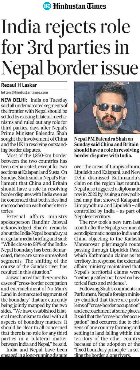 upendra_singh1_'s tweet photo. India rejects role for 3rd parties in Nepal border issue @htTweets https://t.co/Hyb0PxYq6U