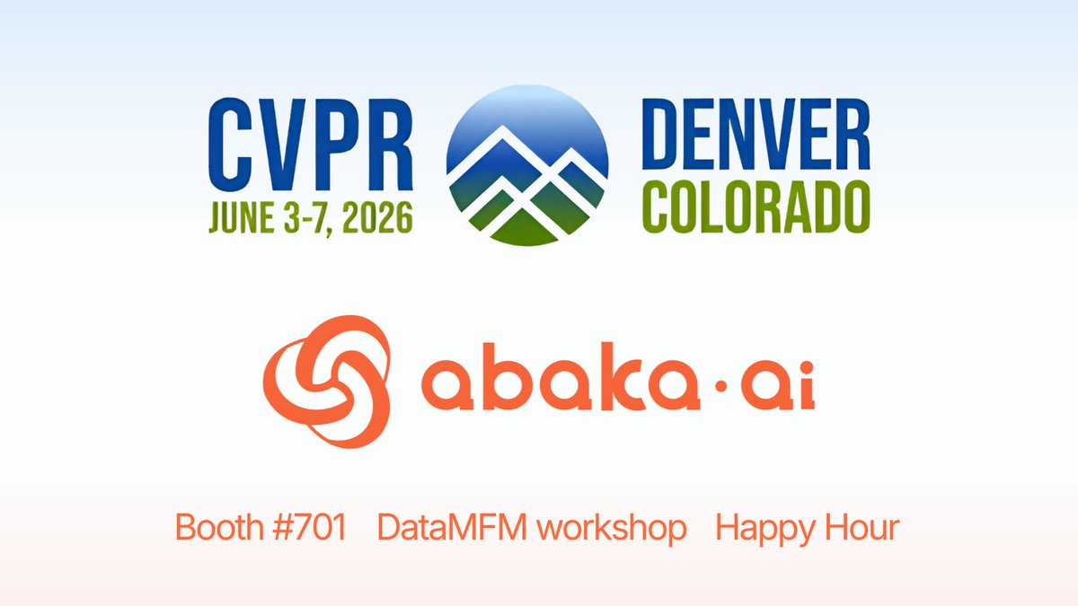 AbakaAI_Tech's tweet photo. ✈️We're heading to #CVPR2026 

🏄Booth #701 with free swags 
📡DataMFM workshop with insights and prizes
🪩A Happy Hour with food, drinks, and relaxed chats 

DataMFM workshop
June 3rd, Room 111, 1:00–6:00 PM

Happy Hour (spots are limited)
June 6th

Don’t forget to pass by and bring your perspective
DataMFM: https://t.co/2oC6hkyNVN
Happy hour, register now: https://t.co/OXv5gmlvcg