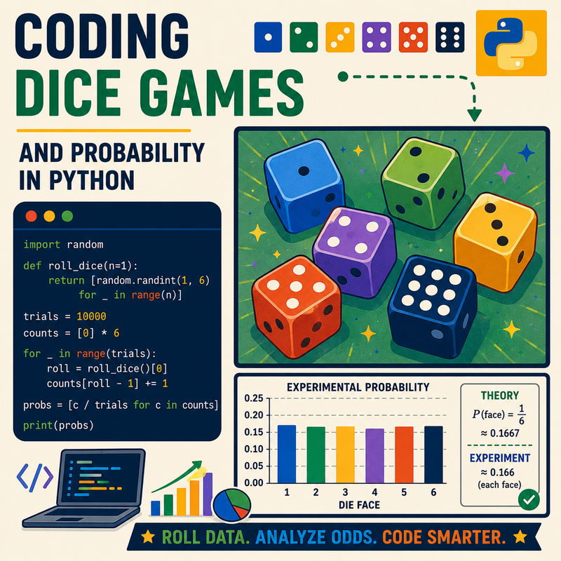 flipping_focus's tweet photo. Build simulations. Roll virtual dice. Track outcomes with dictionaries. Explore randomness, experimental probability, modular programming, and dependent events. Check out this and other coding courses : https://t.co/mmsJg9c8bS #Python #Coding #STEM #MathEd #ComputationalThinking https://t.co/4Urb3xl7hU